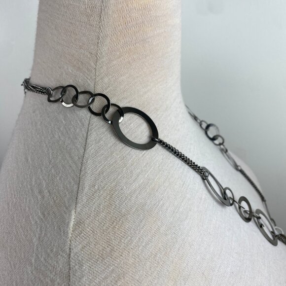 Gray Metal O Ring Chain Link Necklace 35-37" Mod Gogo - Picture 5 of 5